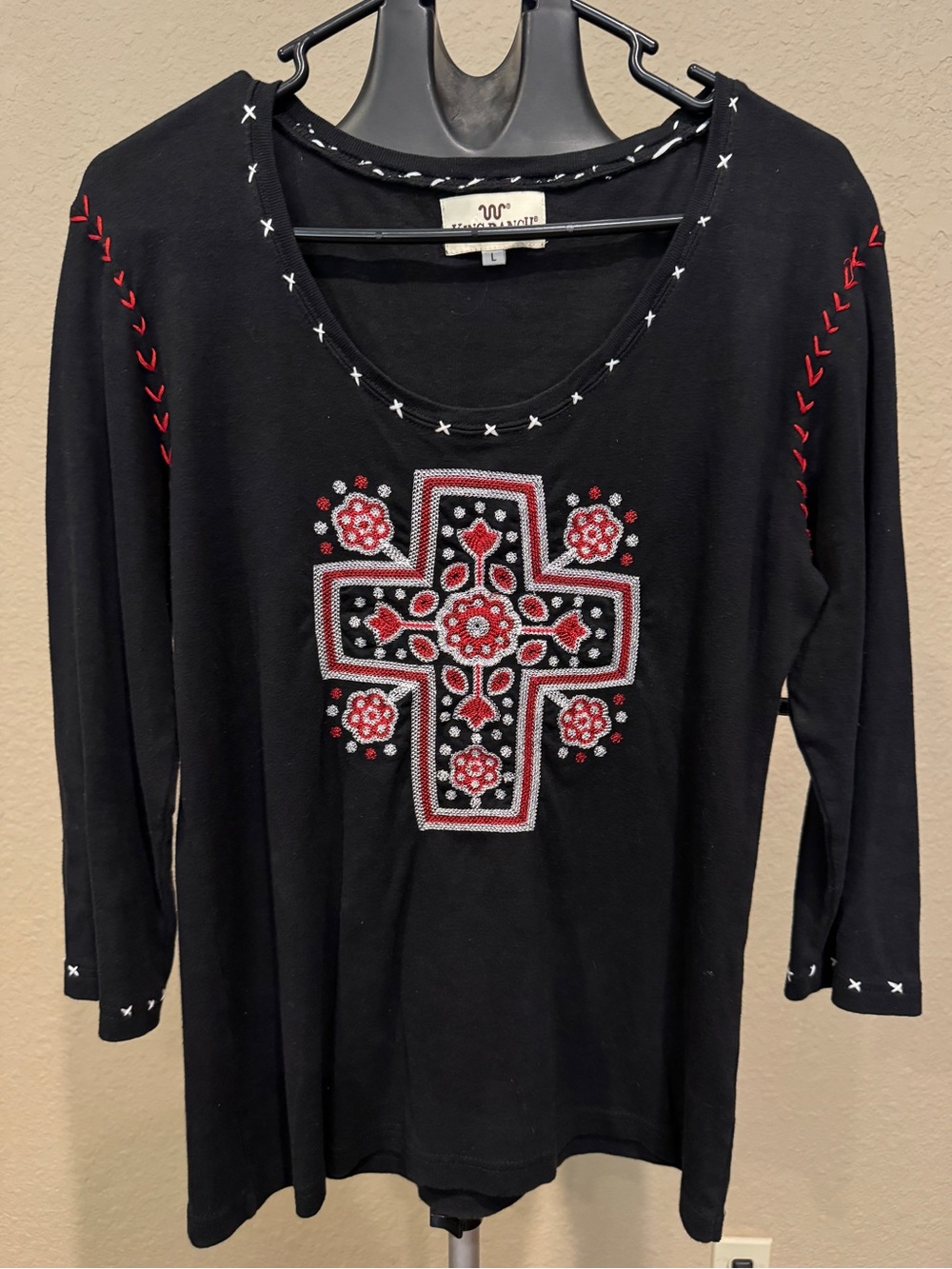 King Ranch White/Red Embroidered Black Top like Double D Ranch/Savannah Jane